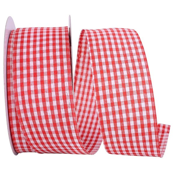 Reliant Ribbon 2.5 in. Great Gingham 3 Value Wired Edge Ribbon, Red - 10 Yards 90052W-065-40F